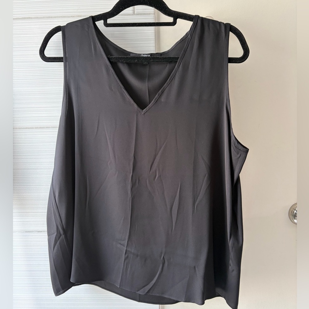 Quince Washable Stretch Silk Tank Large Black